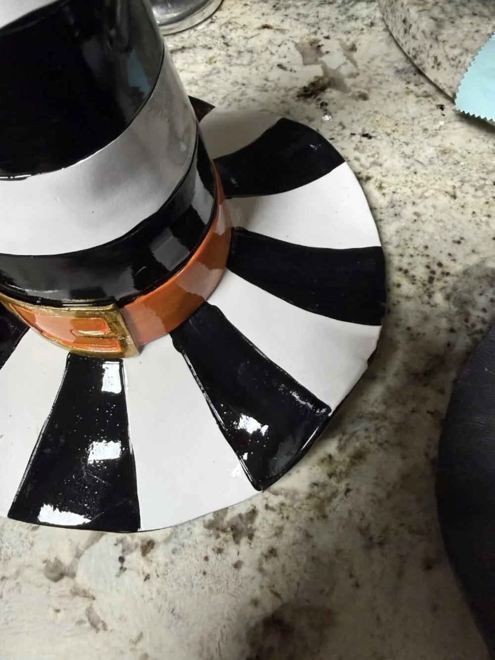 Black & White Striped Witch Hat Halloween Décor McKenzie Inspired Tabletop New